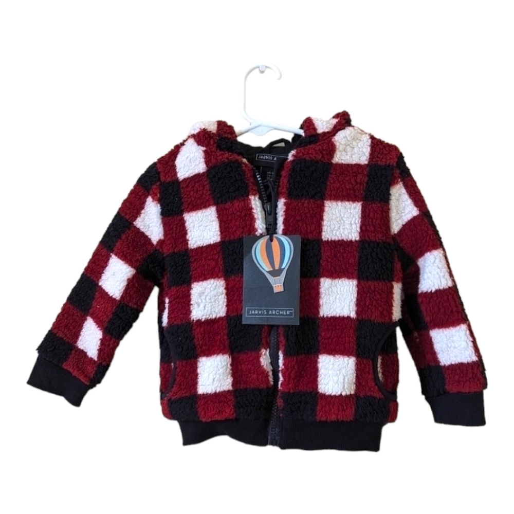 JARVIS ARCHER Boys sherpa fleece check plaid Christmas Reindeer NWT 12-18 month